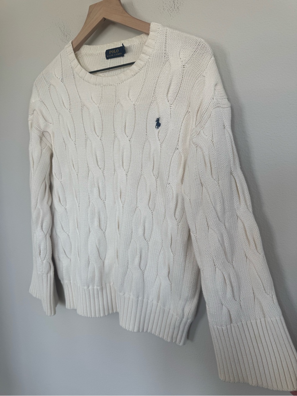 Polo by Ralph Lauren Cream Cable Knit Cotton Sweater Pony Logo Preppy Small - Picture 3 of 11
